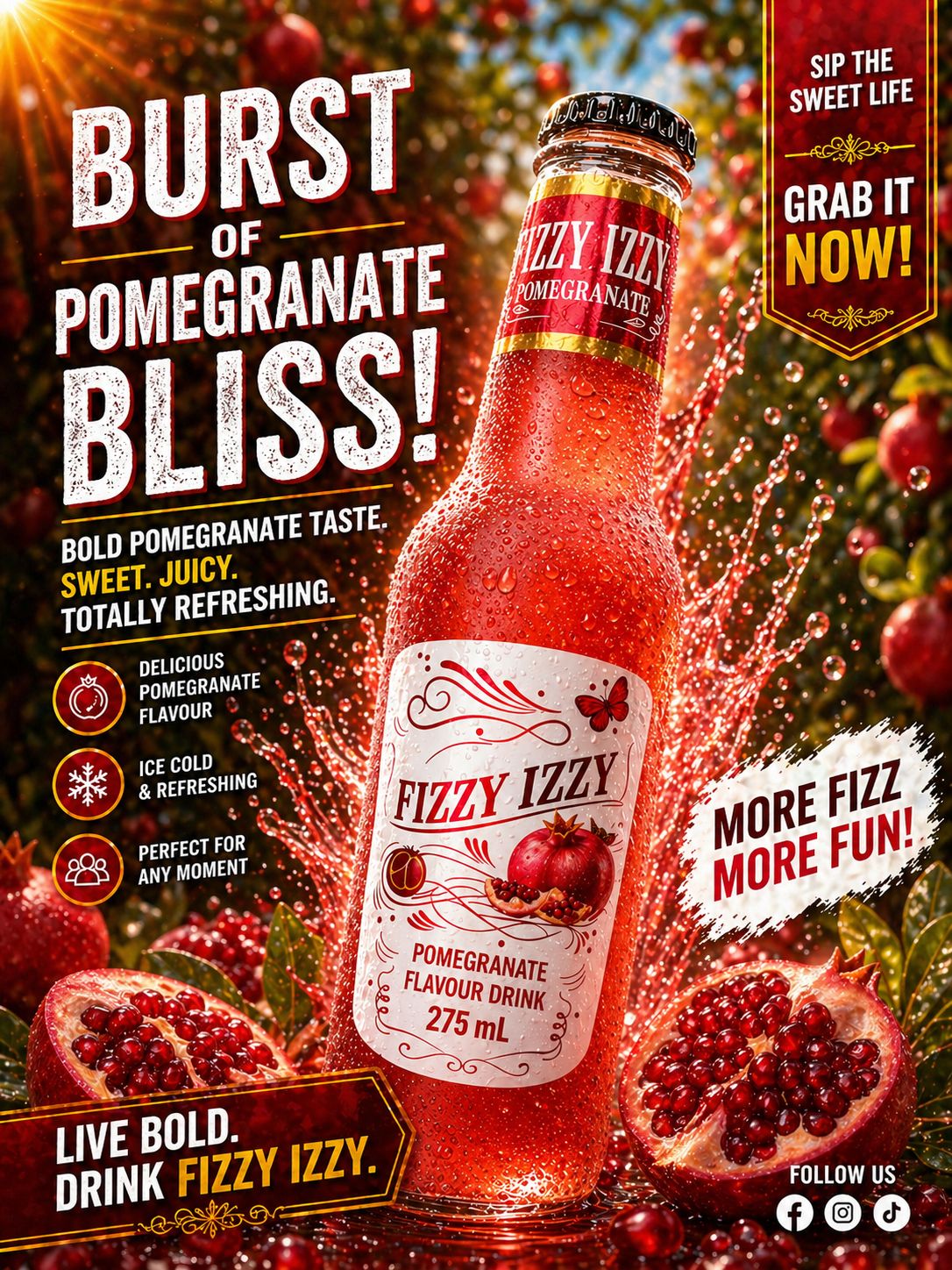 Pomegranate Izzy Fizzy - 24 Pack